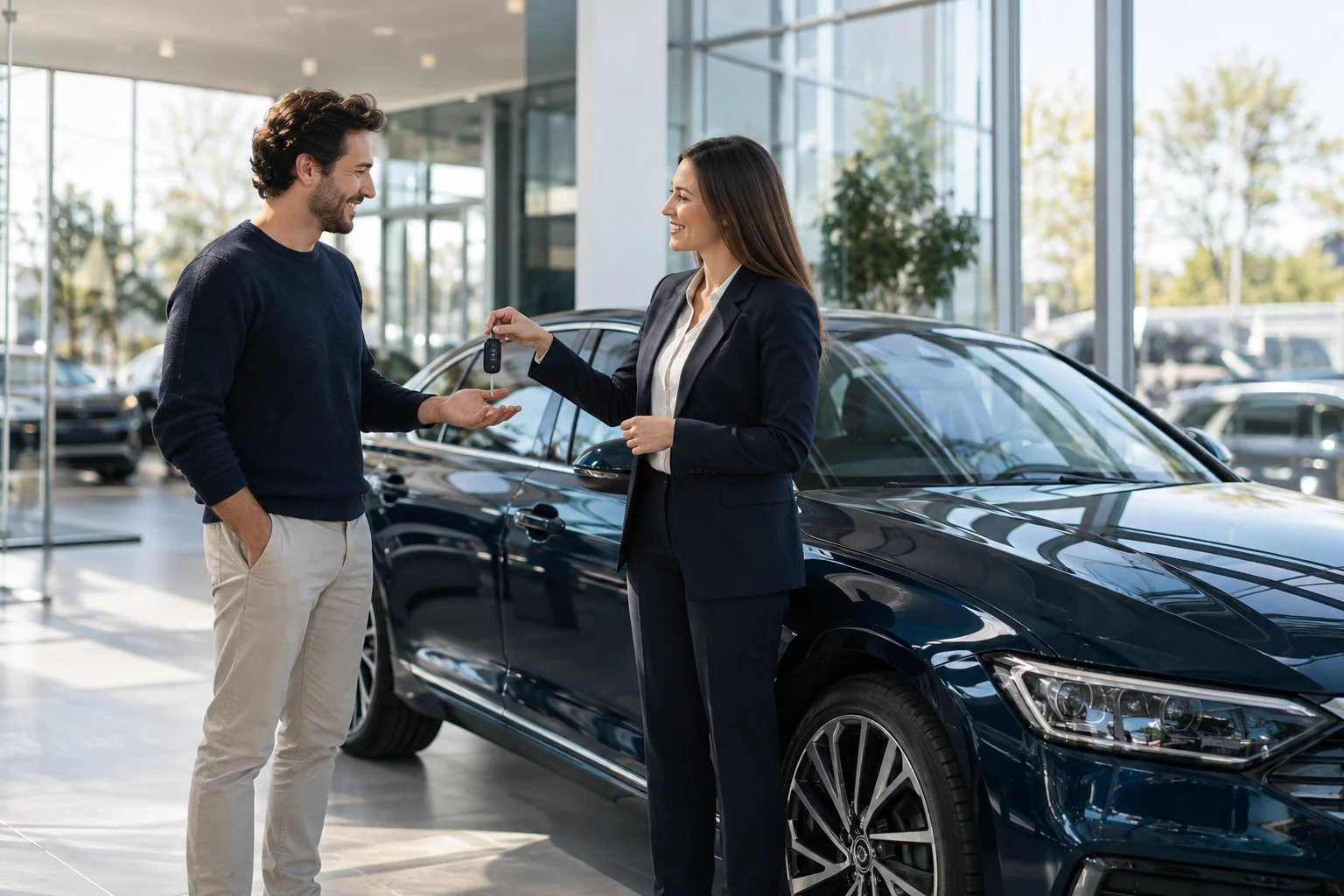 Fahrzeugschlüssel werden bei einer persönlichen Übergabe im Autohaus überreicht